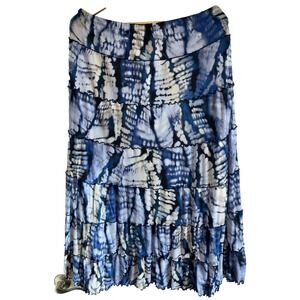 JM Collection Tiered Skirt Women's Size L Blue White Crinkle Tie Dye Artsy Lined